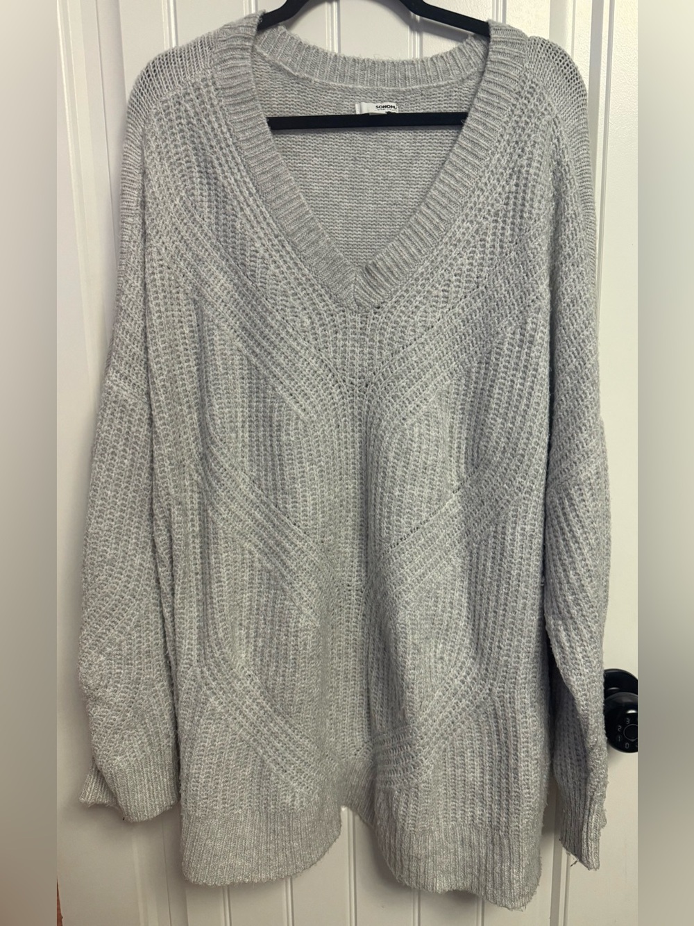 Light Gray V-Neck Knit Sweater
